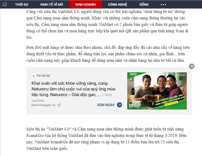 Native Ads của thương hiệu NaturenZ từ Dược Hậu Giang 